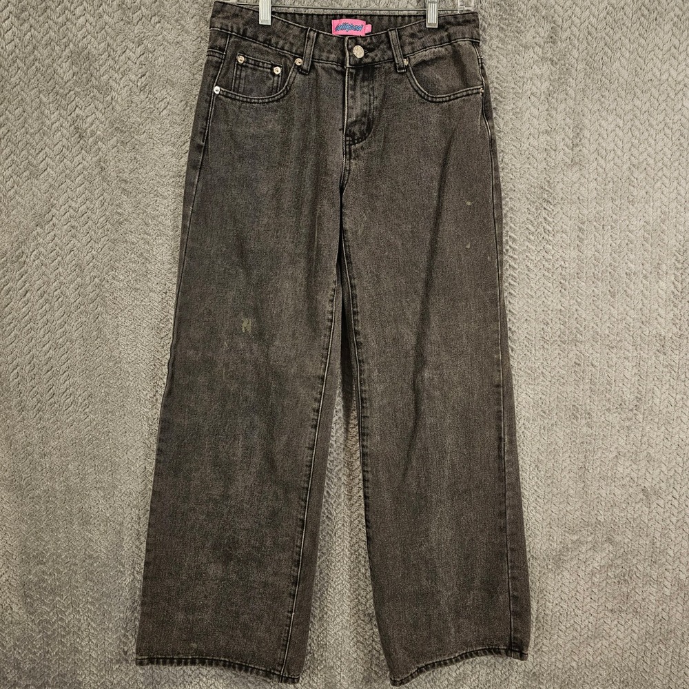 Edikted Wide Leg‎ Baggy Jeans Faded Black High Rise Denim Womens Small Grunge